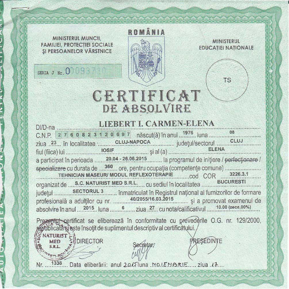 Reflexology Certificate | Carmen Liebert
