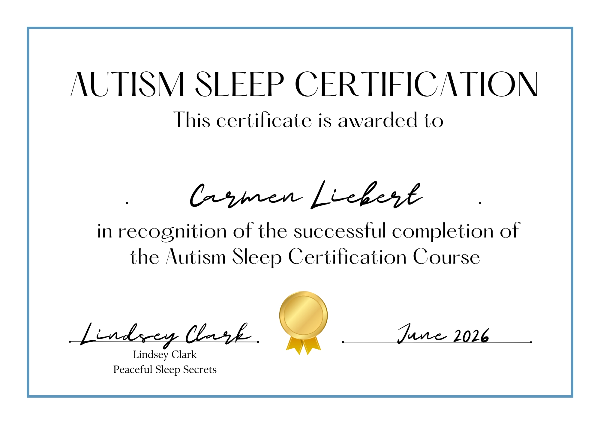 Autism Sleep Certification - Carmen Liebert