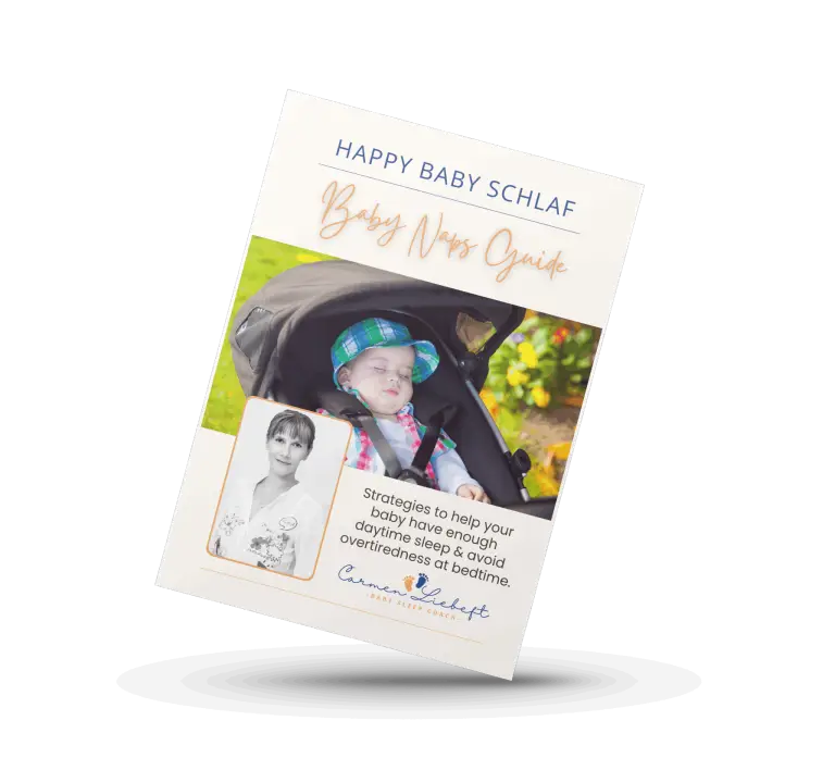 Baby Naps Guide – free guide by baby sleep coach Carmen Liebert with strategies for enough daytime sleep and avoiding overtiredness at bedtime